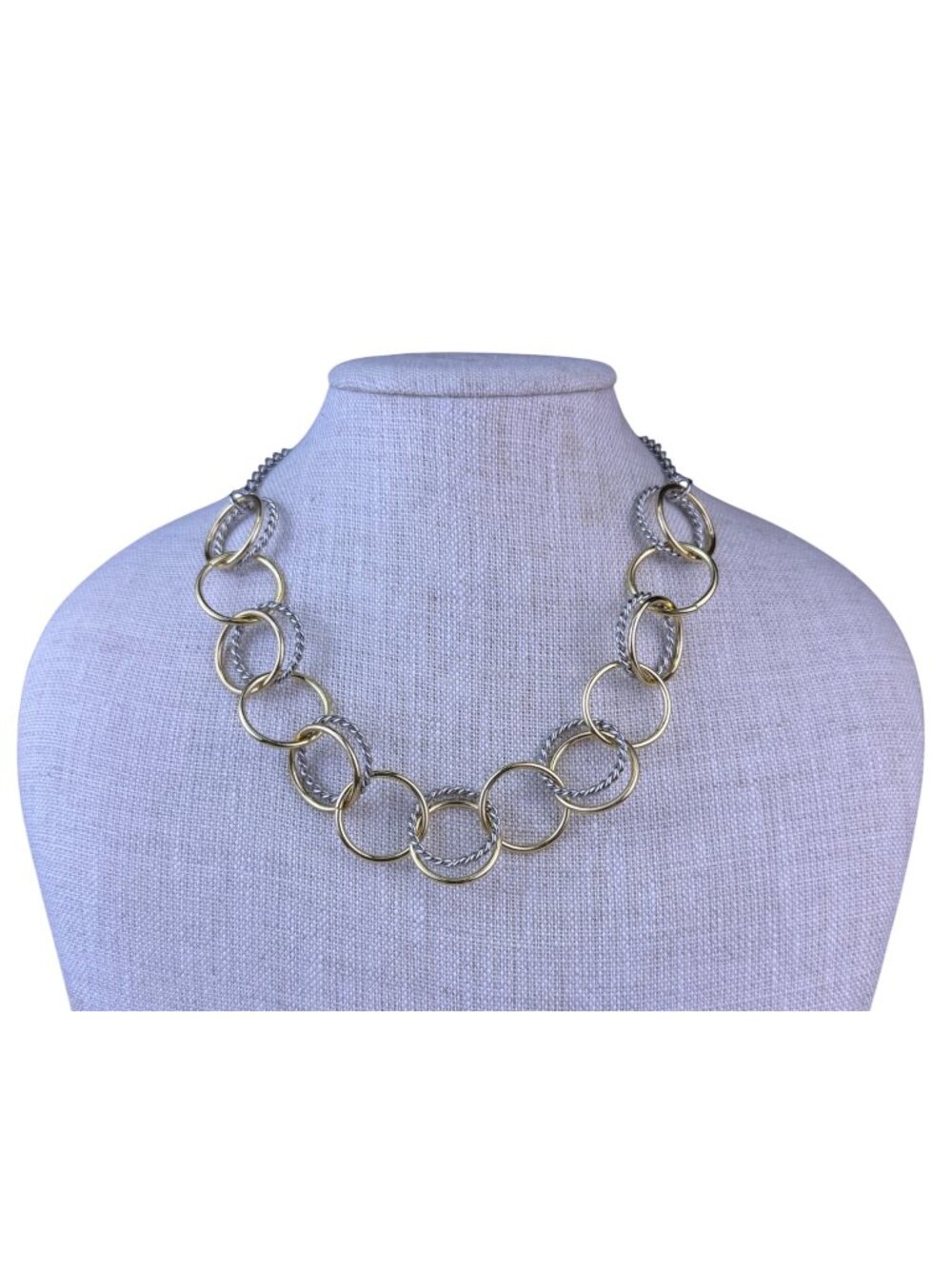 Talbots Womens Silver Tone  Gold Tone Mixed Metal Interlocking Circle Necklace